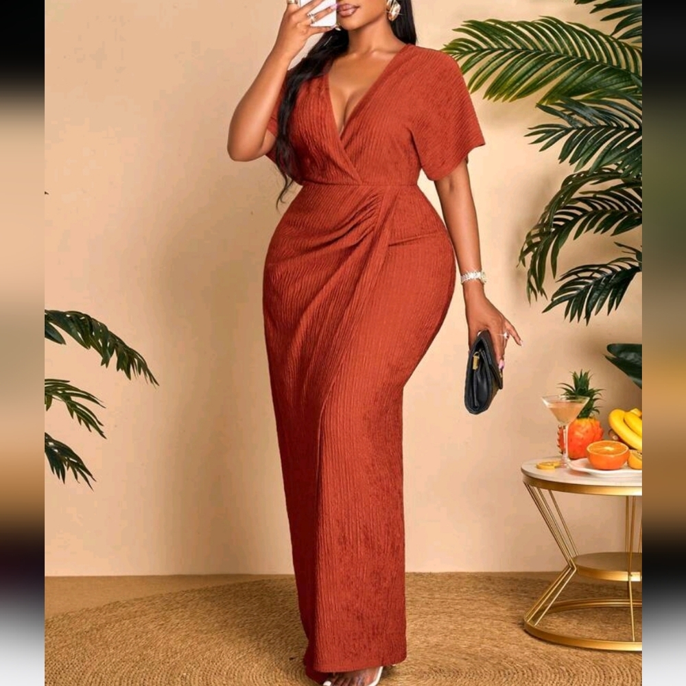 Maxi Rust Wrap Dress